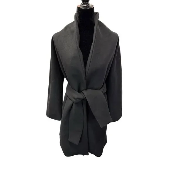 Reformation Black Belted Coat Wrap Style Medium Surplus Fabric Made in USA